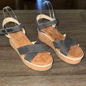 Toms Candice Espadrille Wedge Black Chambray Canvas